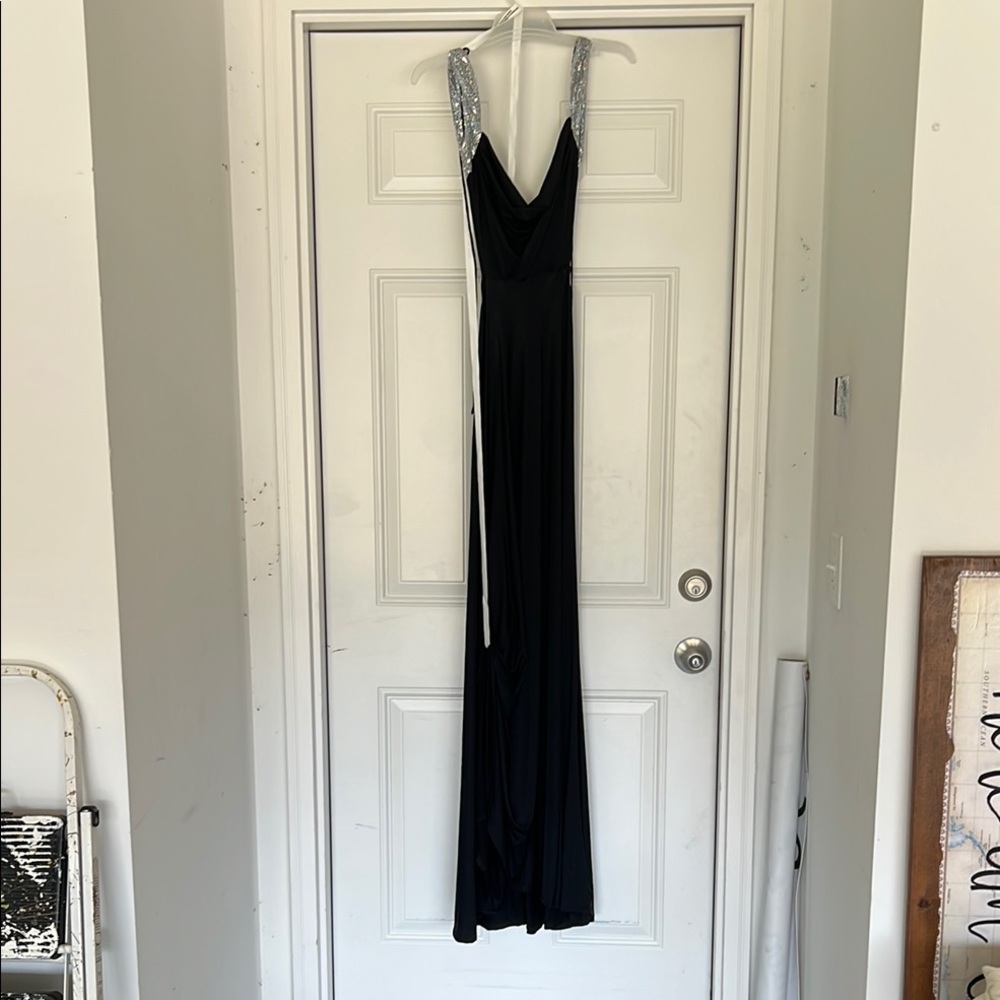 Elegant Black Evening Gown with Silver Accents